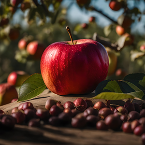 vecteezy_an-apple-is-sitting-on-a-tree-with-some-fruit-ai-generated_31279396